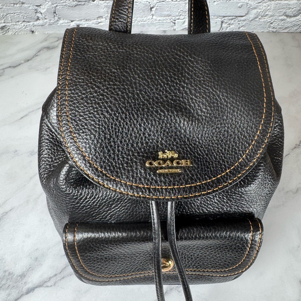 Coach Pennie Leather Mini Backpack Pebbled Leather Front Pocket Flap Bag Gold - Picture 9 of 10